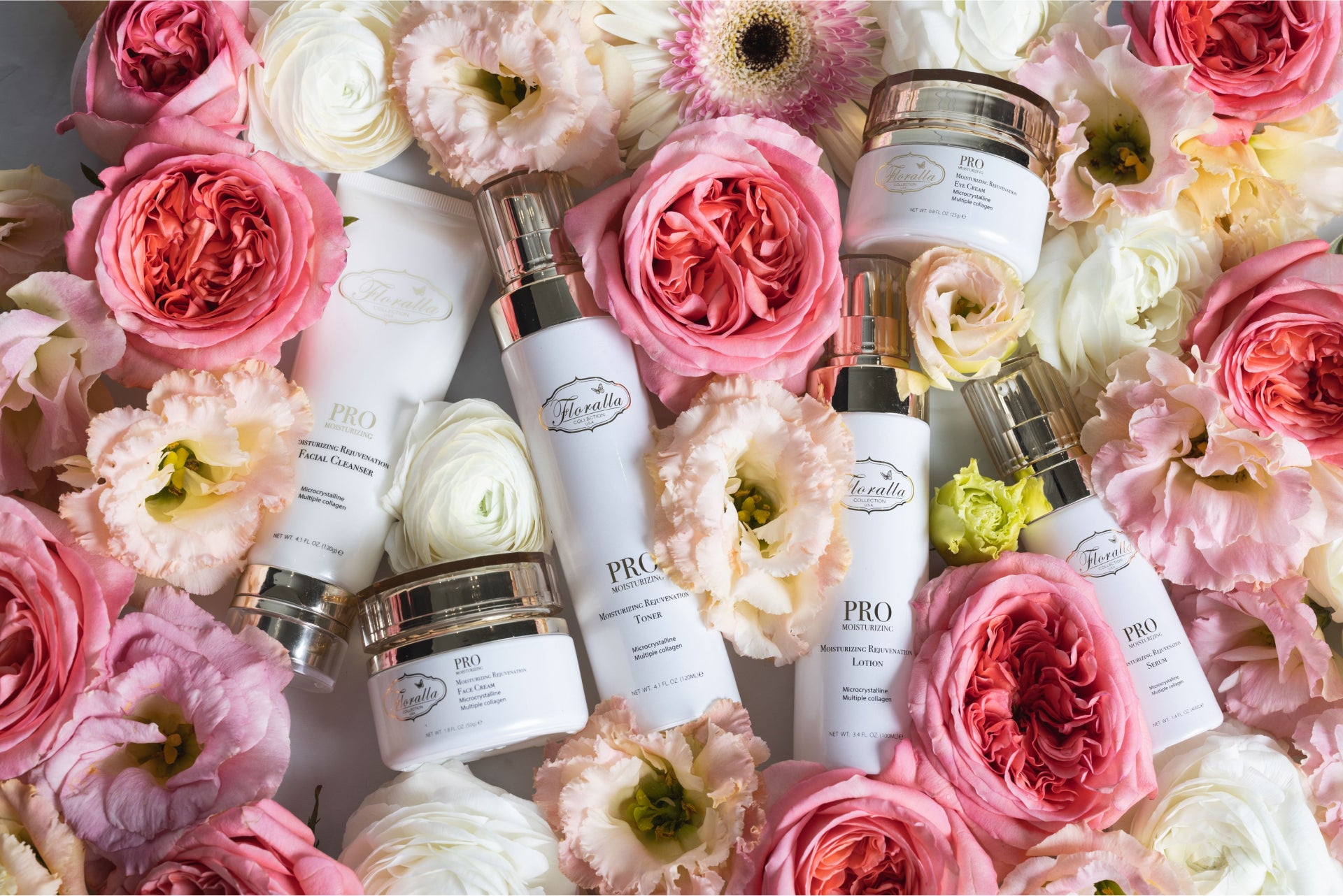 Floralla's collection of skincare products